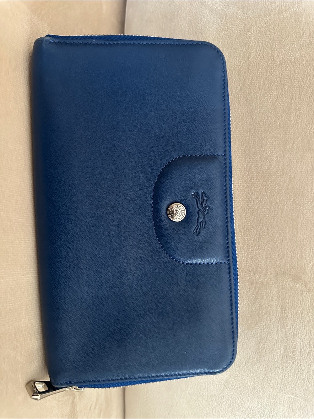 Longchamp Navy Zip-Around Leather Wallet for Men